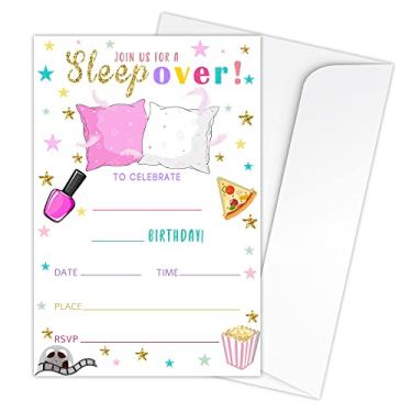 Imagem de Zodvery Cartões de convites para festa do pijama – Artigos de festa do pijama para crianças, meninos ou meninas – Conjunto com 20 convites para festa de aniversário e 20 envelopes/04