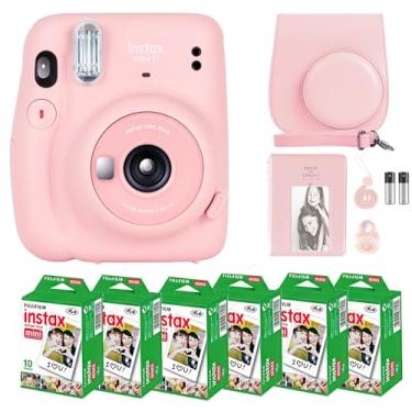 Imagem de Câmera Fujifilm Mini 11 com pacote de filmes instantâneos Fujifilm Mini (60 folhas) com acessórios inclusos: bolsa transporte, lente de selfie, álbum de fotos e adesivos (rosa Blush Pink)