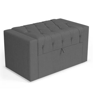 Imagem de Calçadeira Báu Solteiro Atena 90cm Capitonê Linho Cinza Escuro - Desk Design