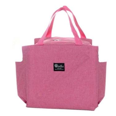 Imagem de Bolsa Térmica Grande Marmita Lanche Saúde Forrada, 4 Cores Disponíveis, Resistente à Água, Com Zíper, Para Viagem, Acampamento, Caminhada, Ciclismo (Rosa) (Rosa)