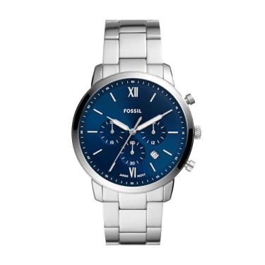 Imagem de Fossil Relógio masculino com cronógrafo de quartzo de aço inoxidável Neutra, Mostrador prata/azul, One Size, Neutra Relógio cronógrafo de aço inoxidável - FS5792