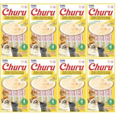 Imagem de Kit 08 Churu Petisco Para Gatos Vários Sabores Escolher Inaba - 32 Tubetes (Kit 8 (32 Tubetes), Frango com Queijo)