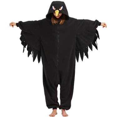 Imagem de MORNINGFLY Pijama adulto de dinossauro pterossauro – cosplay de Natal e Halloween, Macacão de corvo, P