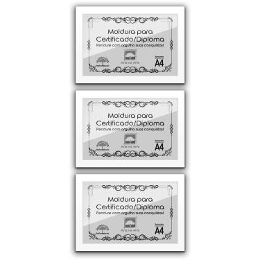 Imagem de Kit 3 Certificados Diplomas A4 Com Tela De Acetato E Mdf Titulos Moldura Branca
