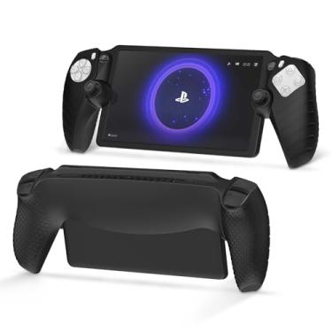 Imagem de Writiany Capa protetora para PlayStation Portal, PS5 Portal Remote Player Capa de silicone com proteção total e acessórios antiderrapantes para o polegar para PlayStation Remote Player (preta)