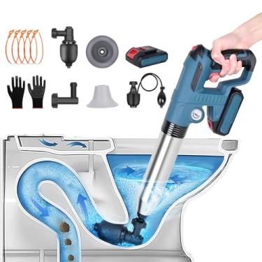 Imagem de Desentupidores elétricos de vaso sanitário, lançador de drenagem de ar de alta pressão com barômetro visual, removedor de entupimento de êmbolo de bateria, jateador de drenagem para tubo entupido,