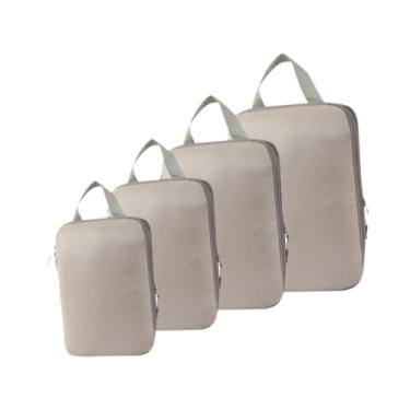 Imagem de Generic 4x Sacos de armazenamento de compressão Sacos de embalagem de viagem Organizadores de embalagem de bagagem reutilizáveis para uso diário Viagem de, Bege