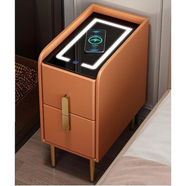 Imagem de Mesa de cabeceira inteligente com gaveta de armazenamento, mesa de cabeceira estreita, mesa de cabeceira pequena, mesa de cabeceira inteligente LED, cinza claro, 25 cm