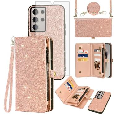 Imagem de Asuwish Capa de celular para Samsung Galaxy S24 Ultra 5G Carteira com zíper destacável com protetor de tela de vidro temperado alça flip compartimento para cartão S24Ultra 24S S 24 24Ultra feminino