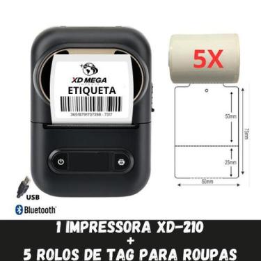 Imagem de Impressora Xd-210 + 5 Rolo Etiqueta TAG para Roupa - Xd mega, Preto