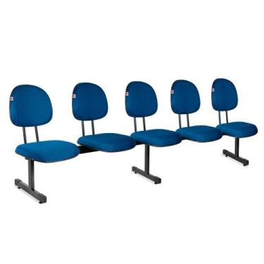 Imagem de Longarina Executiva 5 Lugares Tecido Azul Com Preto - Ideaflex
