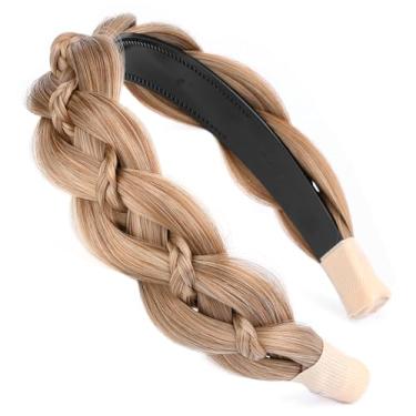 Imagem de VOPPIS Faixa de cabelo trançada larga com dentes sintéticos, trançada, cauda de peixe, acessório de beleza para meninas e mulheres, acessório de beleza (loiro caramelo, largo)