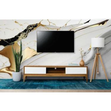 Imagem de Papel de Parede Painel 3D Mármore Branco Brilho Ouro 3,5M Revestimento