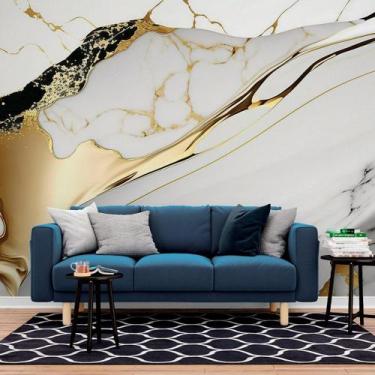 Imagem de Papel de Parede Painel 3D Mármore Branco Brilho Ouro 2,5M Revestimento