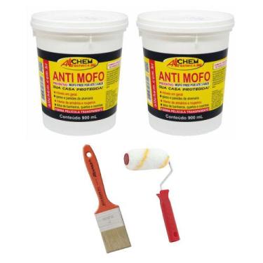 Imagem de Kit 2 Anti Mofo 900ml + Rolo Sem Respingo 9cm + Pincel 2 Pol - ALLCHEM