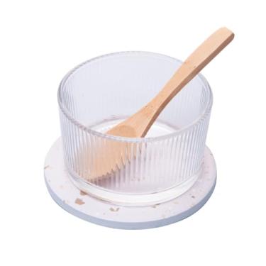 Imagem de LYOR - Petisqueira Redonda de Vidro com Colher de Bambu e Suporte Terrazo 12x10x6,5cm