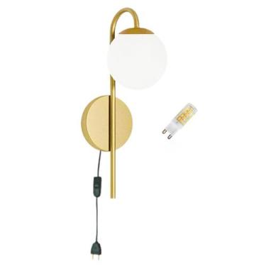 Imagem de Arandela Globo Cabeceira Dourada C/ Interruptor+Lâmpada Led - Jabutica