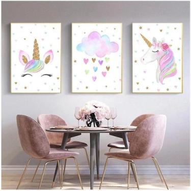 Imagem de Kit Quadros Quarto Infantil Mosaico Gatinho Unicornio Lindos - CP, 6, 