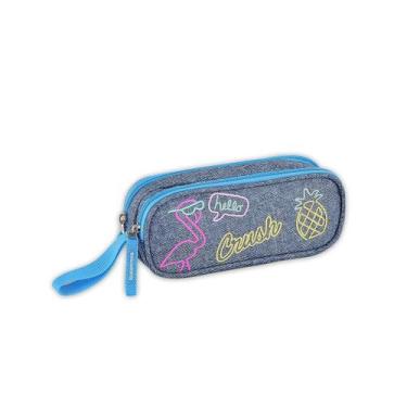 Imagem de Estojo Duplo Escolar Jeans Juvenil Hello Crush Cor ul - Clio