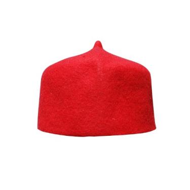 Imagem de Bani Hashim Red Wool Felt Hand-made Moroccan Fez-style Kufi with Tip for KIDS- Size SM (21-inch)