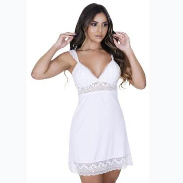 Imagem de Camisola Curta Vellfer VF - 40 Com Renda, Branco, G