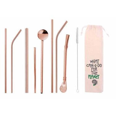 Imagem de Kit 10 em 1 - Canudos variados em Inox - CAN.U.DO, Rose Gold
