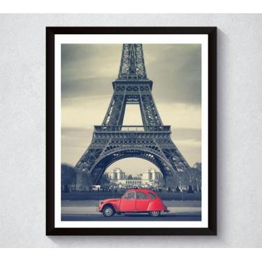 Imagem de Quadro Decorativo Com Moldura Torre Eiffel Carro Vermelho - Placa PVC