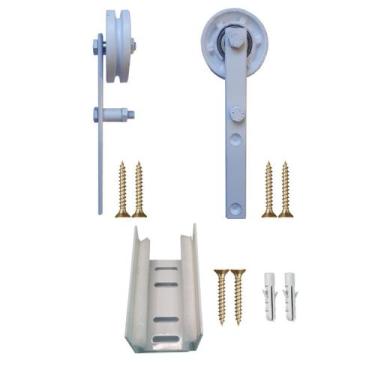 Imagem de Kit 2 Roldanas e 1 Guia para Trilho Cantoneira Ferro - Branco - Al-Fer