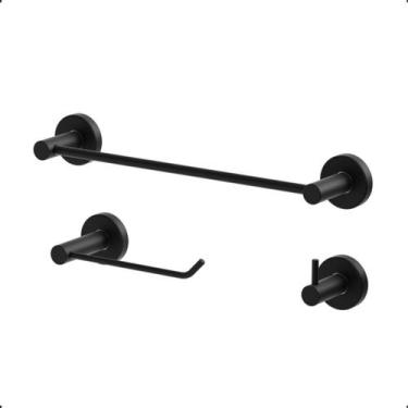 Imagem de Kit Acessórios para Banheiro Aço Inox e Metal Preto Fosco Acetinado  3
