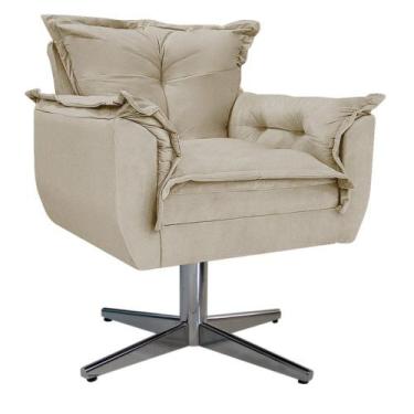 Imagem de Kit 02 Poltronas e Puff Opala Base Giratória de Metal Suede Bege - KDA
