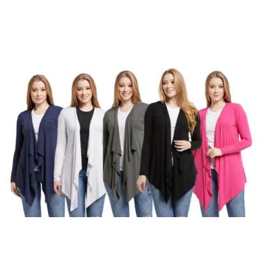 Imagem de Kit 05 cardigans feminino kimono com bico manga longa - Wooks, M, Azul