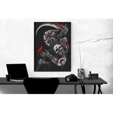 Imagem de Quadro Cyber Punk Caveira Foice e Pássaro com Moldura E Acetato Tamanh