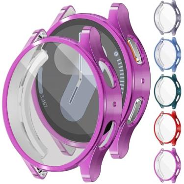 Imagem de [Pacote com 5] Protetor de tela RICHONE 44 mm compatível com Samsung Galaxy Watch 7, capas protetoras de TPU flexível para acessórios Samsung Watch7 de 44 mm (vermelho/roxo/azul/verde escuro/cinza)