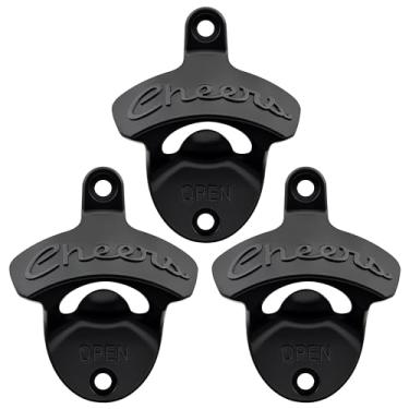 Imagem de Luwanburg Abridor de garrafa Cheers montado na parede abridor de tampa de cerveja preto, abridor de garrafa de cerveja fixe legal inoxidável para bar cozinha (pacote com 3)