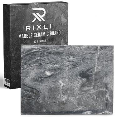 Imagem de Tábua de corte de pedra de mármore de cozinha - Tábua de corte de mármore e charcutaria de 40 x 30 x 1,5 cm, bandeja de pastelaria antiderrapante resistente a arranhões, servir retangular e placa de corte para bancada - preta