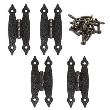 Imagem de Murtenze Pacote com 4 dobradiças H antigas de 8,5 cm, armário de aço laminado a frio, dobradiças planas de bronze vermelho, dobradiças planas de montagem embutida, dobradiças decorativas para caixa de