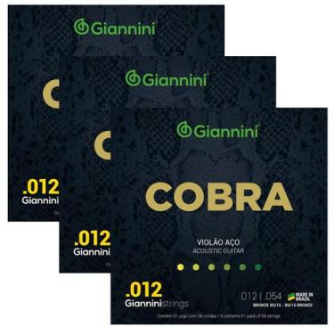 Imagem de Kit Com 03 Jogos De Cordas Giannini Cobra Para Violão Aço 012