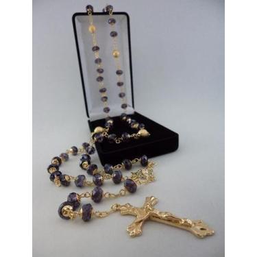 Imagem de Terço cristal aust. roxo 8x6mm - p.n. dourado - folh. ouro - armazem