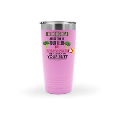 Imagem de Copo de brócolis, amante de brócolis, brócolis pode ficar preso em seus dentes, copo de aço inoxidável de 590 ml, ideia de presente de aniversário de Natal (rosa claro)
