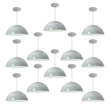 Imagem de Kit 12 Luminária Pendente Meia Lua 50cm Interior Branco Brilho Com Fia
