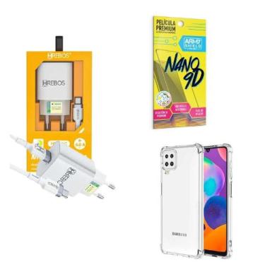 Imagem de Kit Carregador Turbo + Capinha Samsung A22 4G + Película 9D - Hrebos