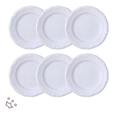 Imagem de Jogo 6 Pratos Sobremesa Lanche Porcelana Branca Schmidt Pomerode - Por