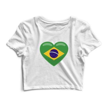 Imagem de Blusa Cropped Blusinha Camiseta Feminina Coração Brasil - Goup Supply,