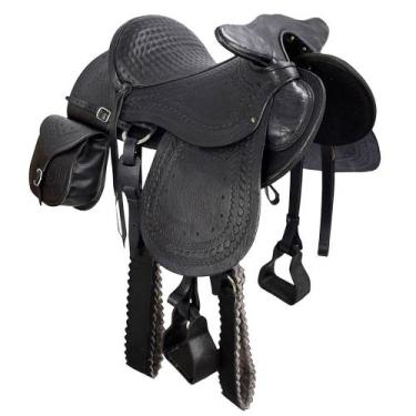 Imagem de Sela Australiana com cabeça e alforge SV33003 - Preta - Selaria Verten