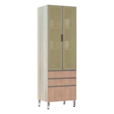 Imagem de Paneleiro 70Cm Vidro Bronze Luci Legno Crema Com Cumaru - LUCIANE