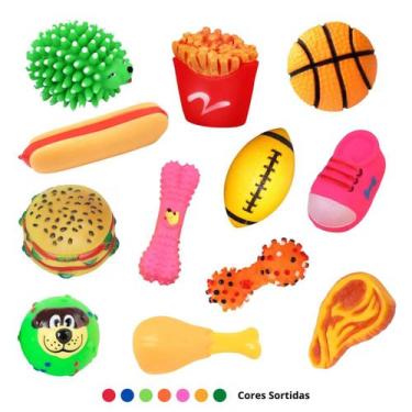 Imagem de Kit de Brinquedos Para Cachorro 4 Uni Mordedores Com Apito - Mordedor 
