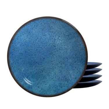 Imagem de Jogo De Pratos Sobremesa Cerâmica Kit 4pcs 20cm Egito Alleanza Azul