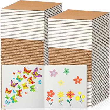 Imagem de 100 peças de mini caderno em branco conjunto de papel kraft pequeno sem forro diário de bolso para crianças desenho caderno de desenho material de escritório 10 x 10 cm pequenos cadernos de desenho com 24 folhas (estilo em branco)