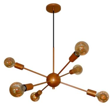 Imagem de Luminária Pendente Sputnik 6 Hastes Moderno Elegante Bivolt 110v / 220v - Ideal Para Quarto, Sala, Escritório, entre outros (Dourado)