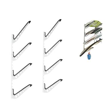 Imagem de HIKULA Suporte de parede de 4 pranchas de surfe para prancha de surf, wakeboard, armazenamento de snowboard cabides de parede ajustáveis para exibição branca